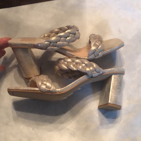 *NEW dolce vita gold lame braided sq toe sandal slide on chunky heels - Picture 5 of 11